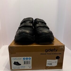 Gravity Defyer Cloud Walk Mens Black Leather Slip Resistant Hook and Loop 11.5 M